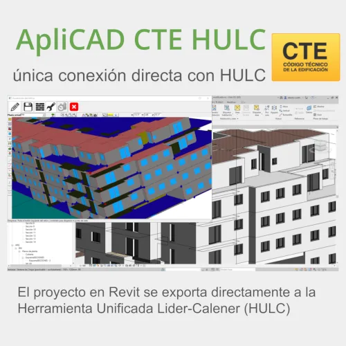 The Revit model and its export to HULC: geometry and materials go across without redrawing the building.